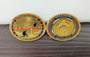 Help R Heroes gold-colored challenge coin